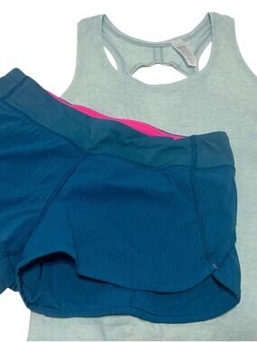 Ivivva by Lululemon Girls Size 14 Activewear Set Teal Tank Blue Shorts